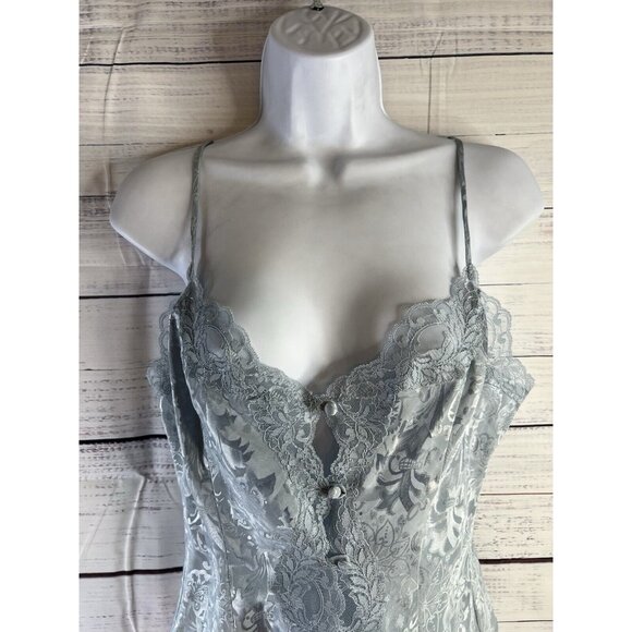Victoria's Secret Gold Label Vintage Medium Blue Satin Button Lace Camisole Y2K - Picture 4 of 10